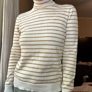 Ralph Lauren White and Gold Striped Turtleneck Sweater